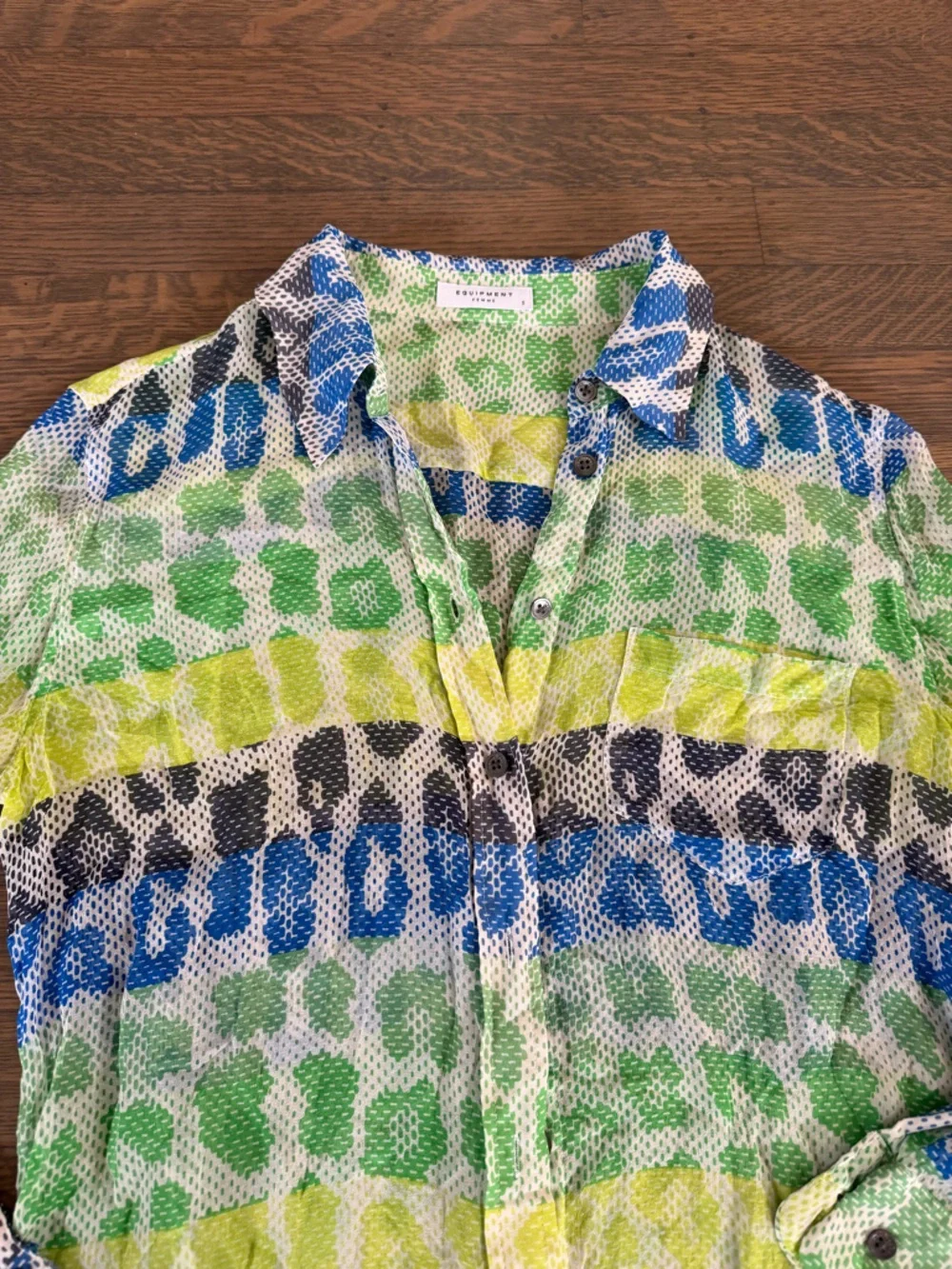 Equipment Silk Blouse Combo Green Blue Yellow Print Small EUC